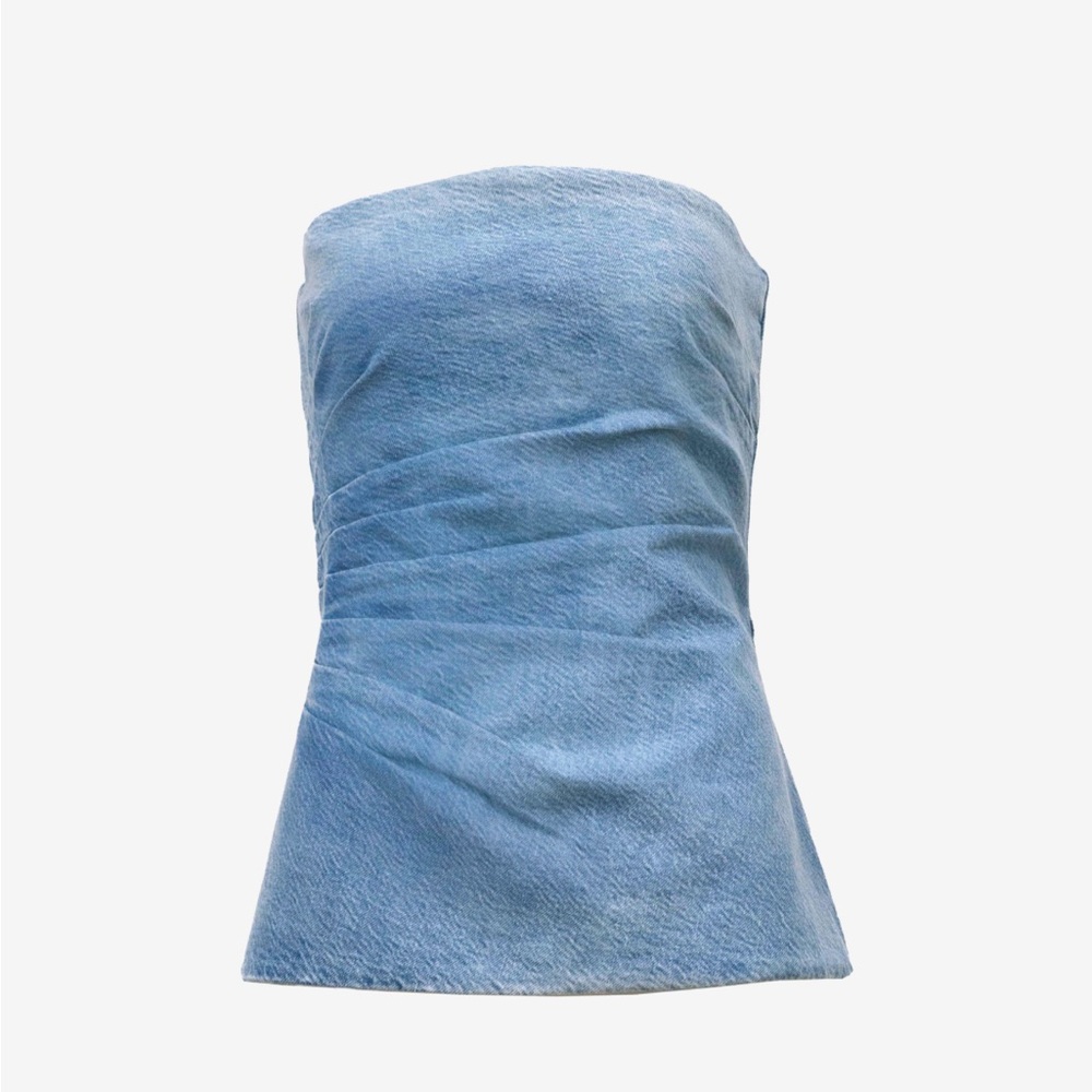 Tanya Taylor Blue Strapless Top